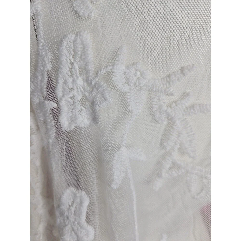 Mi Ami White Floral Lace Open Beach  Kimono Robe Boho Coverup Size Large
